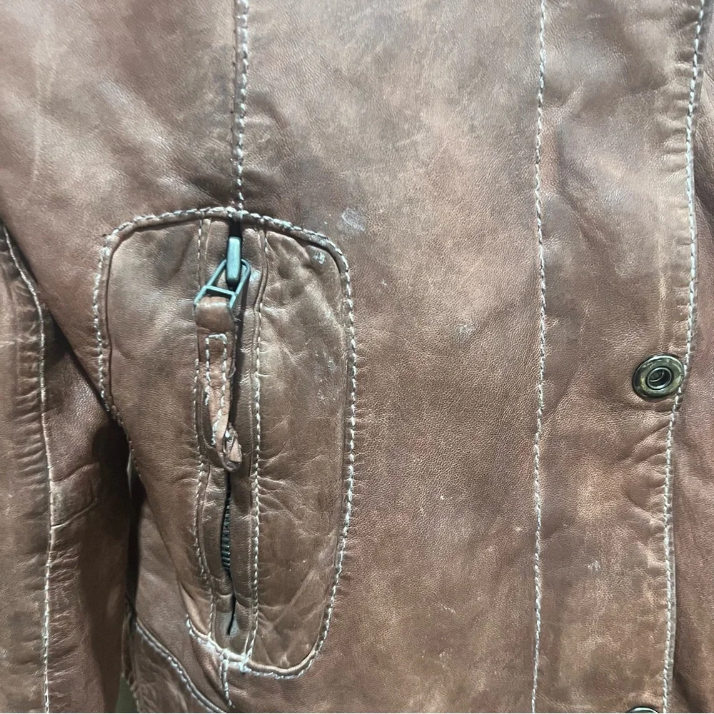 Vintage LULU BRAVO Leather Motorcycle Jacket Brown Vtg - Picture 6 of 11